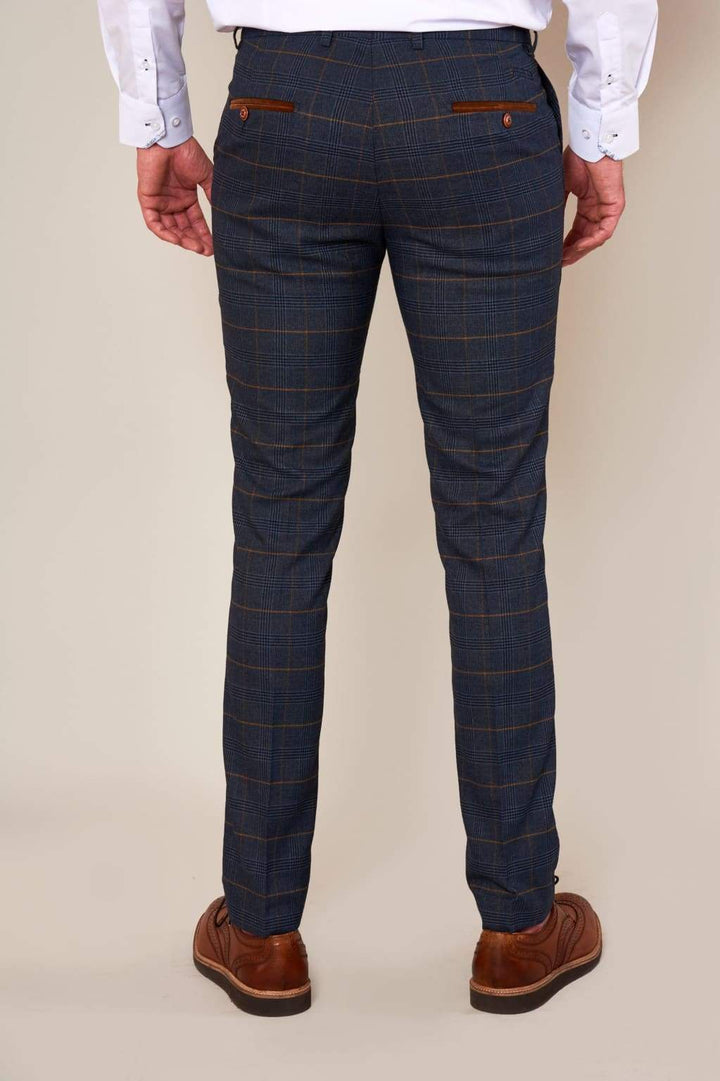 Marc Darcy Jenson Skinny Fit Marine Navy Check Trousers - Suit & Tailoring