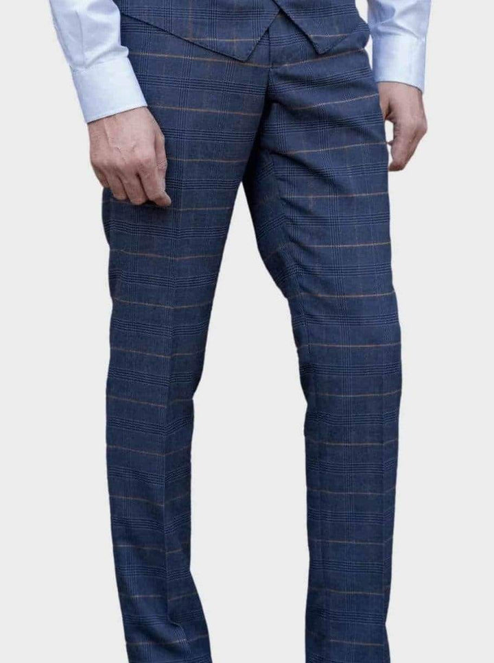 Marc Darcy Jenson Marine Navy Check Trousers - Suit & Tailoring