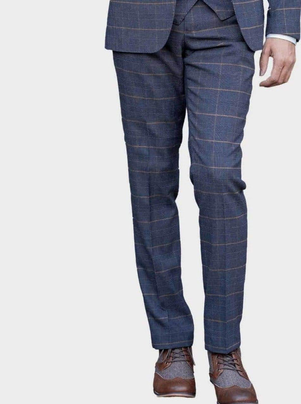 Marc Darcy Jenson Marine Navy Check Trousers - 28R - Suit & Tailoring