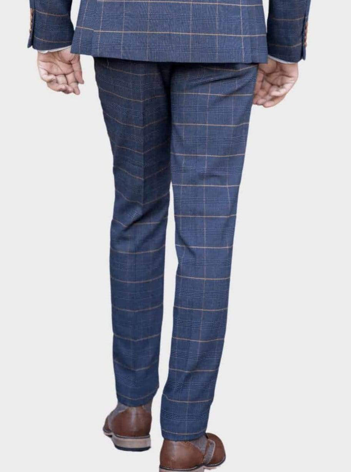 Marc Darcy Jenson Marine Navy Check Trousers - Suit & Tailoring