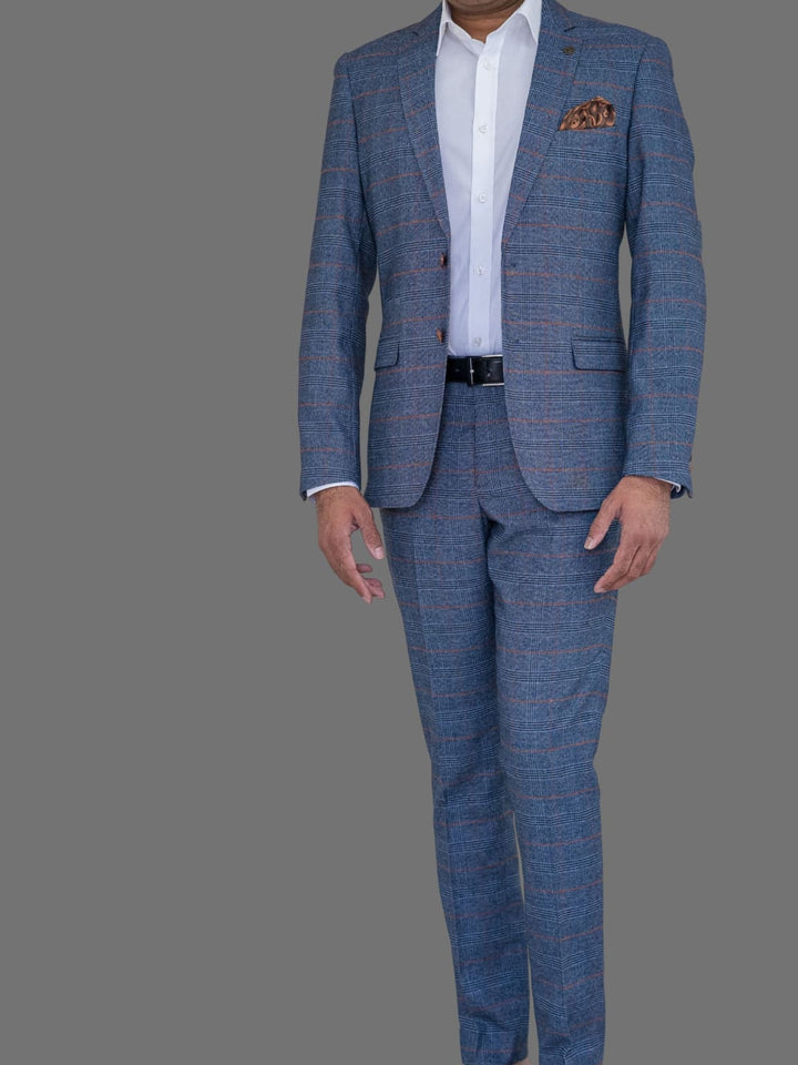 Marc Darcy Jenson Sky Blue Check 3 Piece Suit - Suit & Tailoring