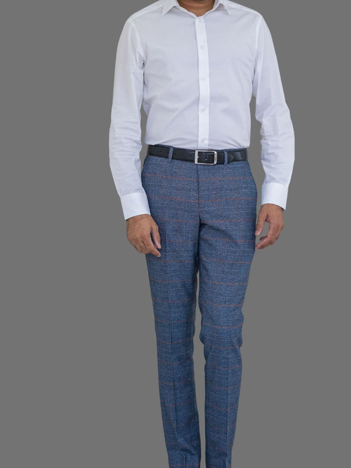 Marc Darcy Jenson Sky Blue Check Trousers - 28R - Suit & Tailoring
