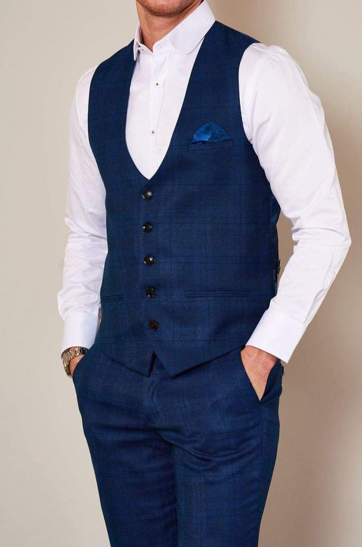 Marc Darcy Jerry Blue Check Single Breasted Waistcoat - 34R | EU44 - Suit & Tailoring