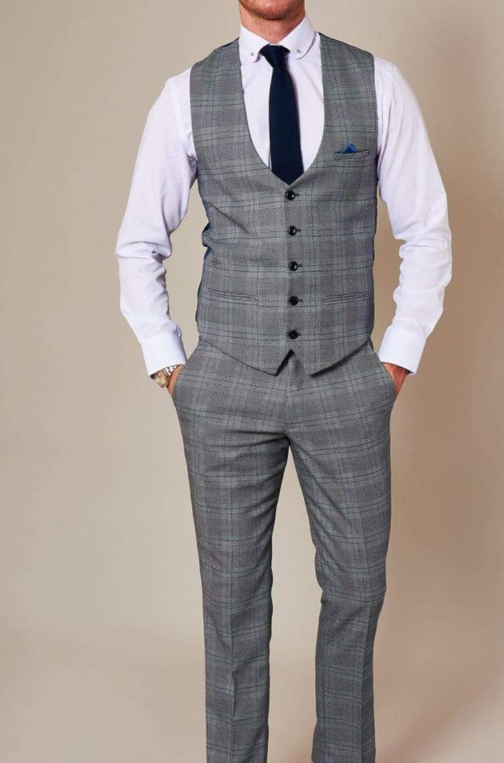 Marc Darcy Jerry Grey Check Single Breasted Waistcoat - Suit & Tailoring