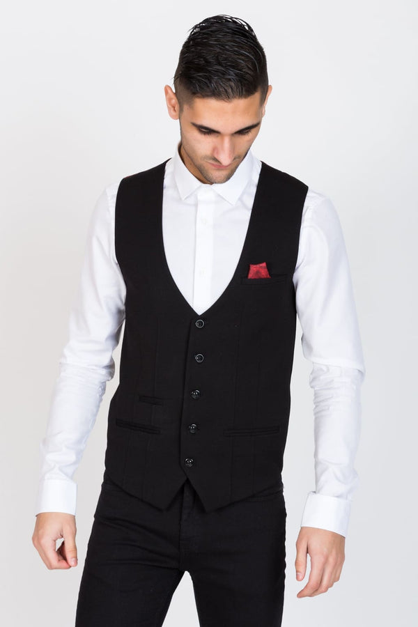 Marc Darcy Kelly Mens Black Single Breasted Waistcoat - Suit & Tailoring