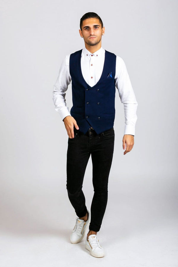 Marc Darcy Kelly Men’s Blue Double Breasted Waistcoat - 36 - Suit & Tailoring