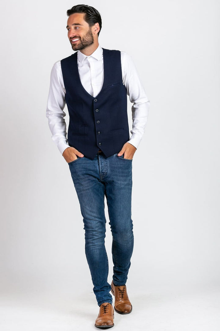 Marc Darcy Kelly Men’s Blue Single Breasted Waistcoat - 36 - Suit & Tailoring
