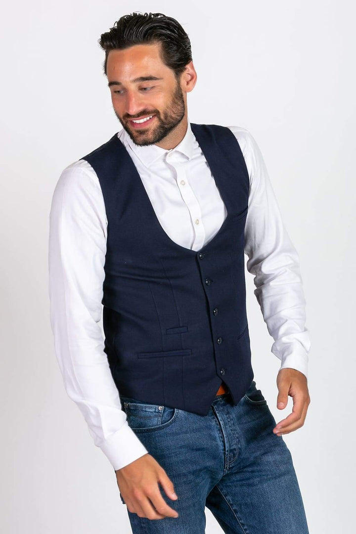 Marc Darcy Kelly Mens Blue Single Breasted Waistcoat - Suit & Tailoring
