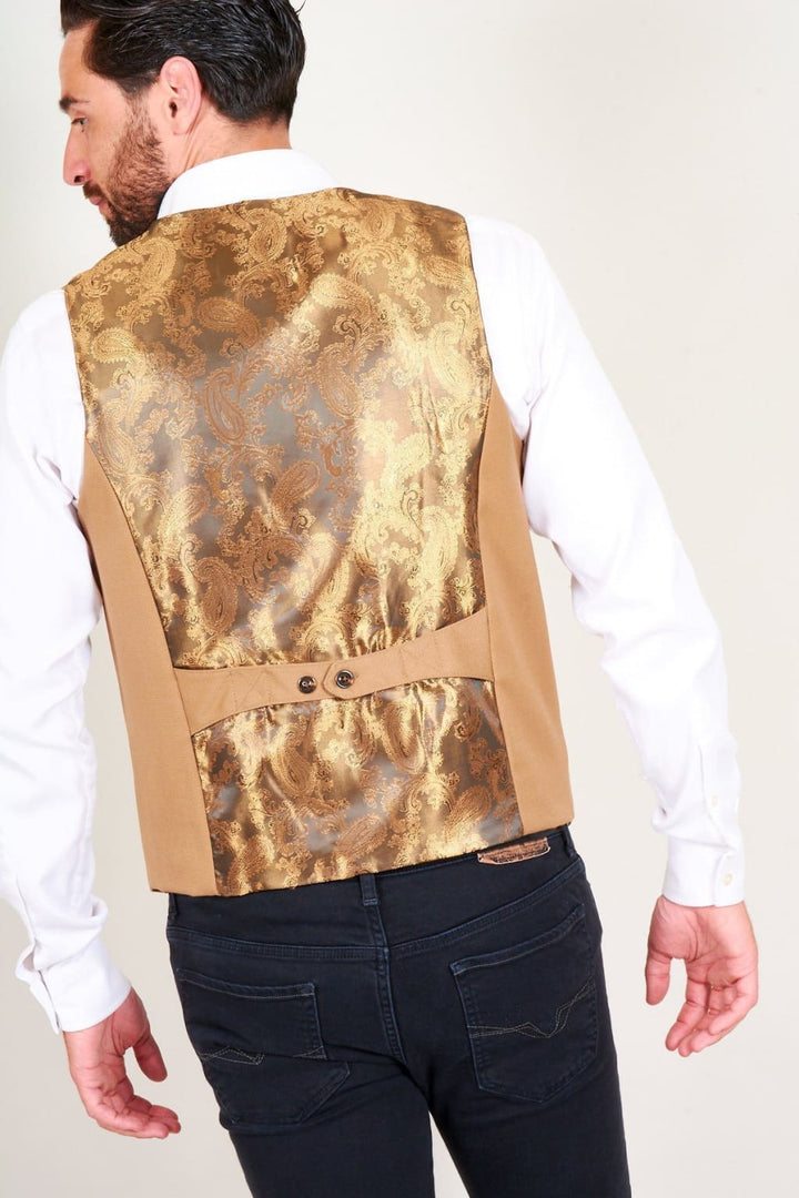 Marc Darcy Kelly Mens Tan Double Breasted Waistcoat - Suit & Tailoring