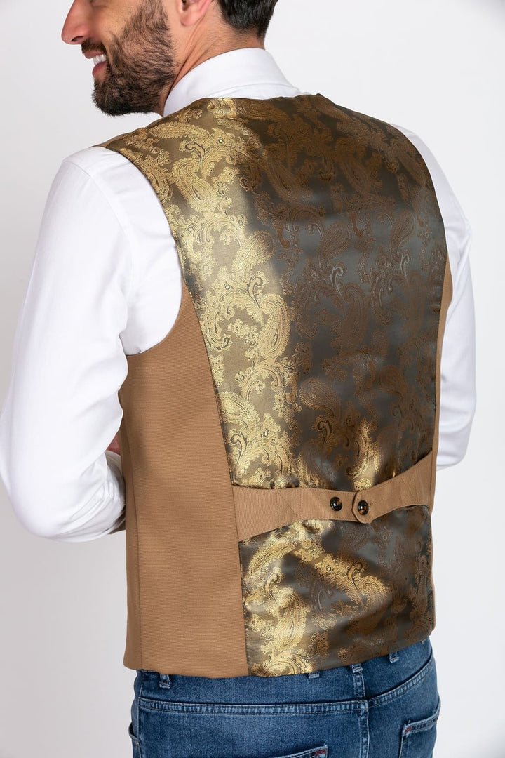 Marc Darcy Kelly Mens Tan Single Breasted Waistcoat - Suit & Tailoring