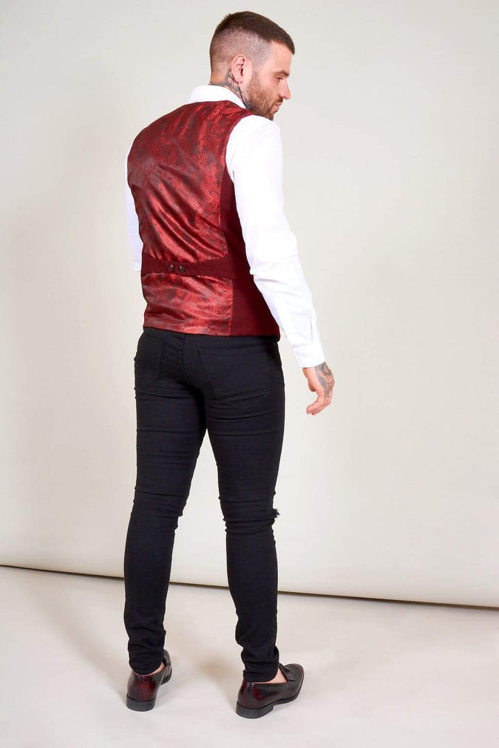 Marc Darcy Kelly Mens Wine Double Breasted Waistcoat - Suit & Tailoring