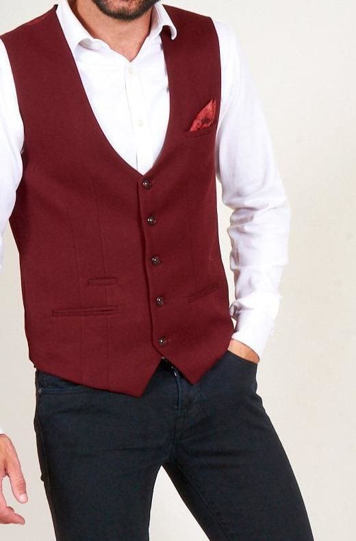 Marc Darcy Kelly Mens Wine Single Breasted Waistcoat - 36 - Suit & Tailoring
