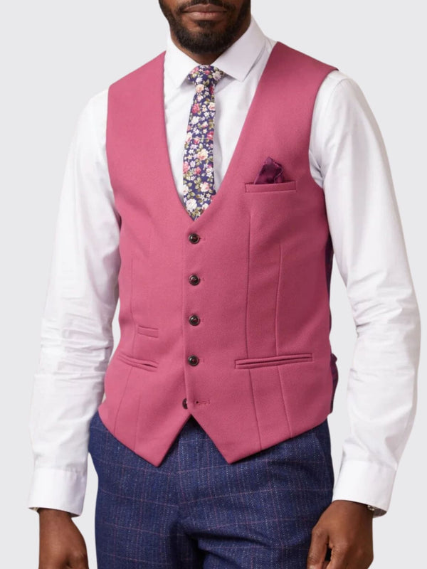 Marc Darcy Kelvin Men’s Berry Single Breasted Waistcoat - 34R | EU44 - Suit & Tailoring