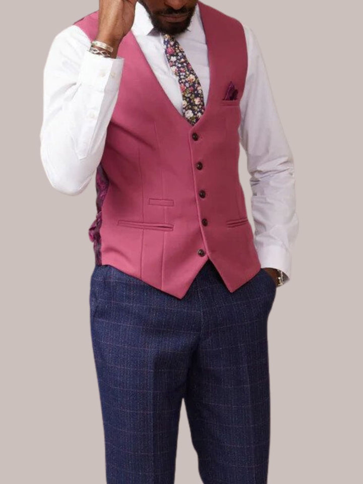 Marc Darcy Kelvin Men’s Berry Single Breasted Waistcoat - Suit & Tailoring