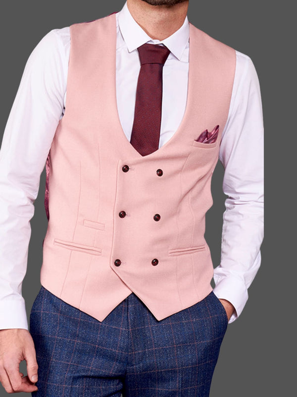 Marc Darcy Kelvin Men’s Pink Double Breasted Waistcoat - 34R | EU44 - WAISTCOATS