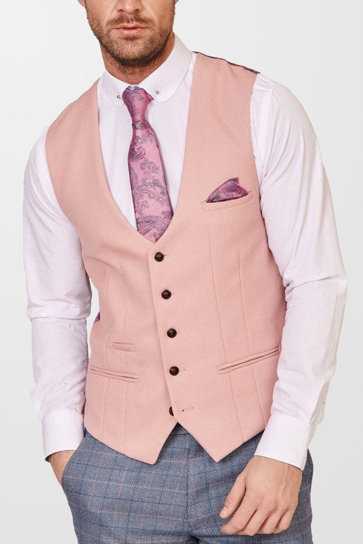 Marc Darcy Kelvin Men’s Pink Single Breasted Waistcoat - 34R | EU44 - WAISTCOATS