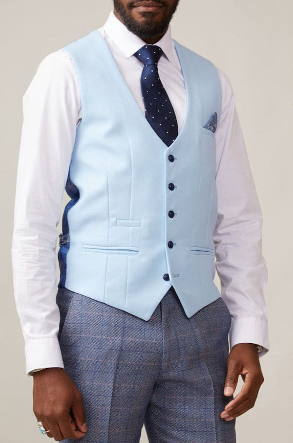Marc Darcy Kelvin Men’s Sky Blue Single Breasted Waistcoat - Suit & Tailoring