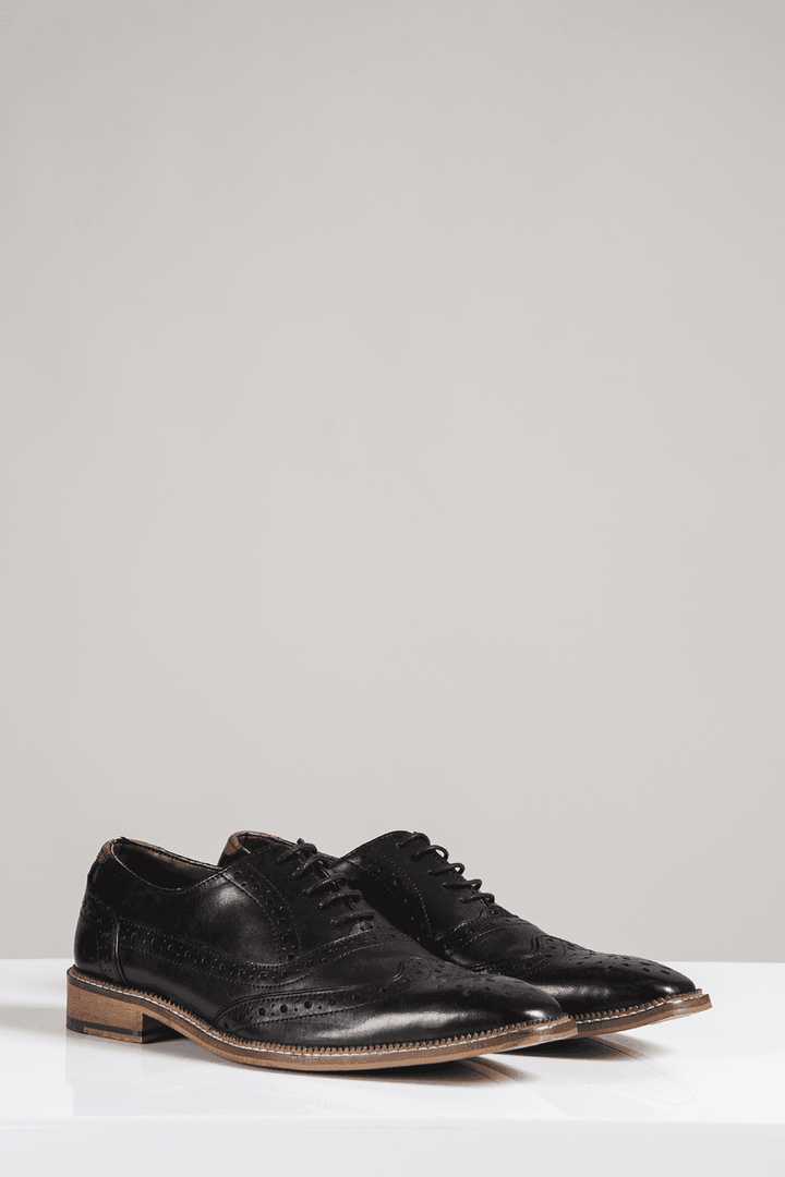 Marc Darcy Larkin Black Leather Brogue Shoe - Shoes