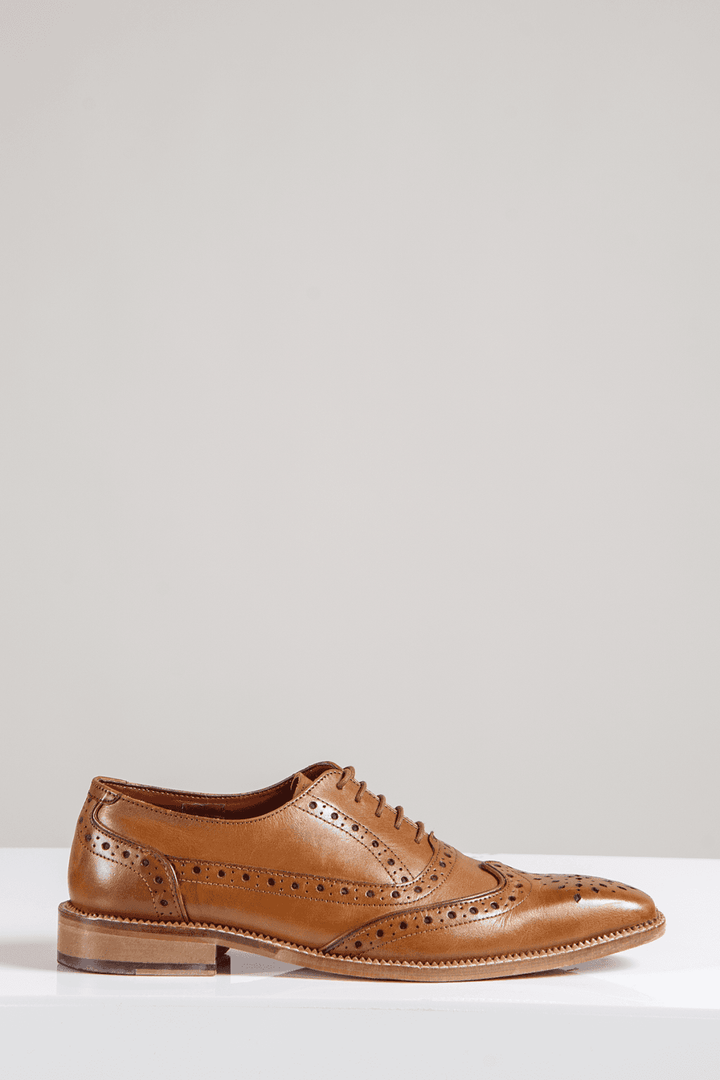 Marc Darcy Larkin Mid Tan Leather Brogue Shoe - 6 - Shoes