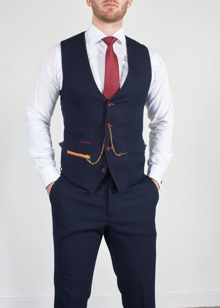 Marc Darcy LEE JD4 Navy Contrast Trim Waistcoat - Suit & Tailoring