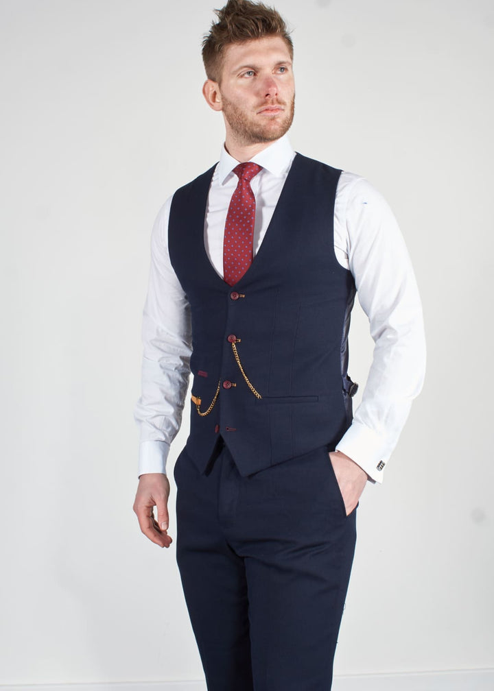 Marc Darcy LEE JD4 Navy Contrast Trim Waistcoat - Suit & Tailoring