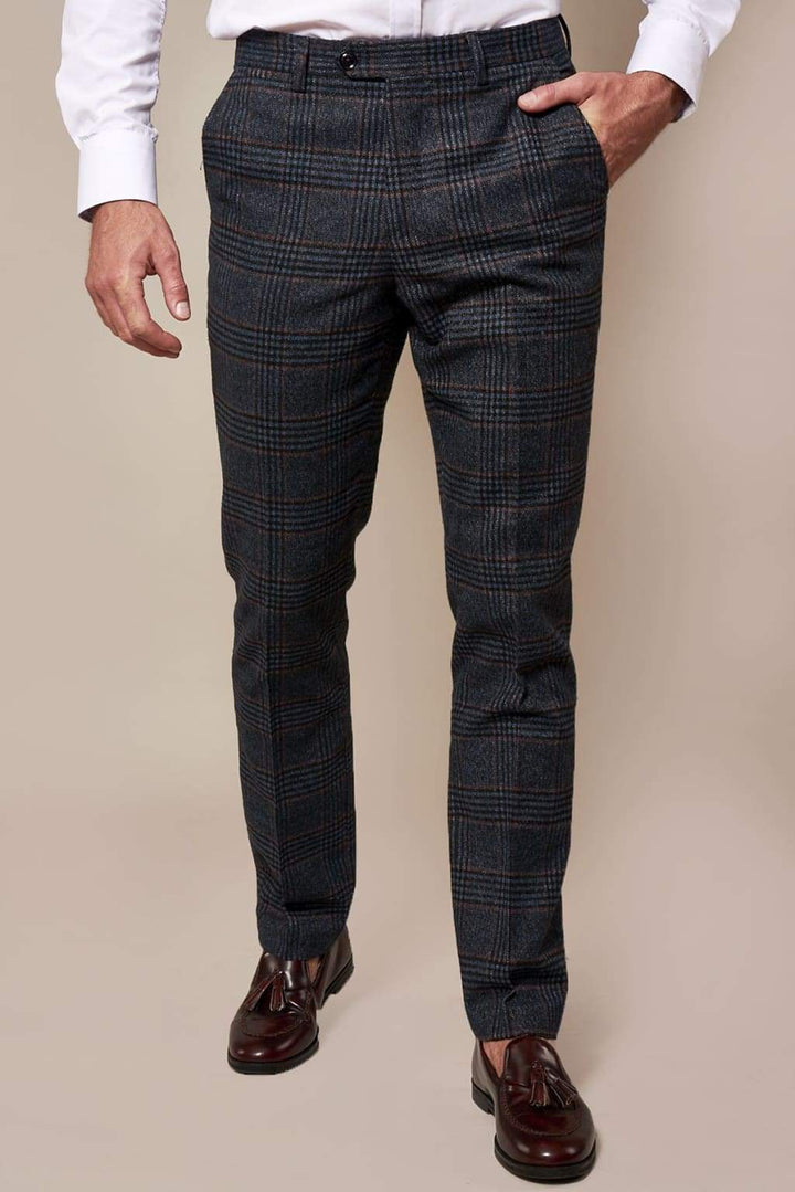 Marc Darcy Luca Men’s Navy Check Tweed Trousers - 28R - Suit & Tailoring