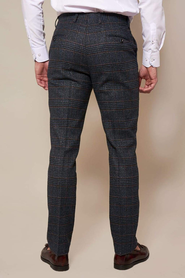 Marc Darcy Luca Men’s Navy Check Tweed Trousers - Suit & Tailoring