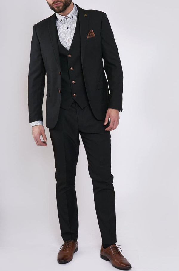 Marc Darcy Max Black Three Piece Suit with Contrast Buttons - Suit & Tailoring