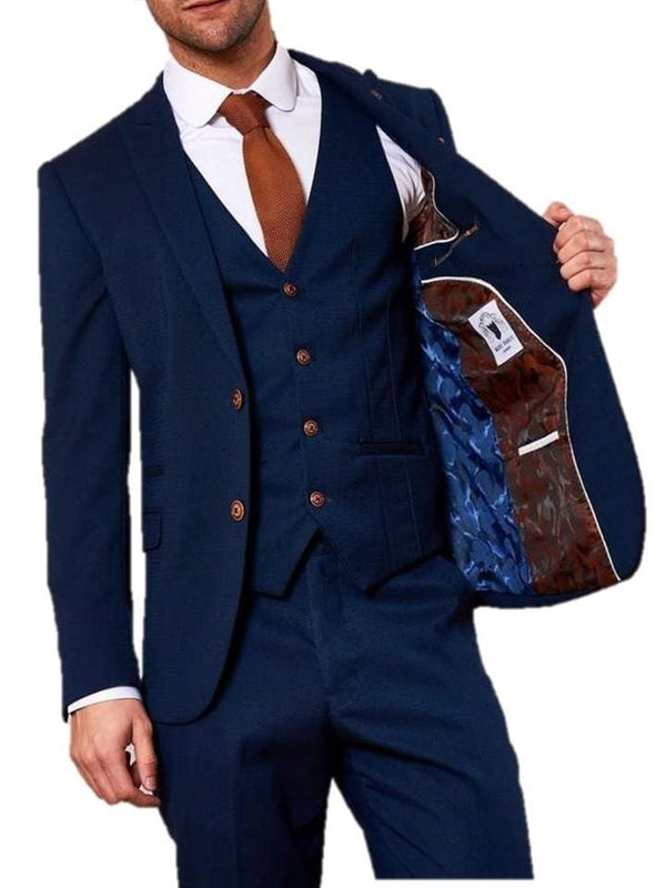 Marc Darcy Max Mens Royal Blue Three Piece Suit - 36R / 30R - Suit & Tailoring