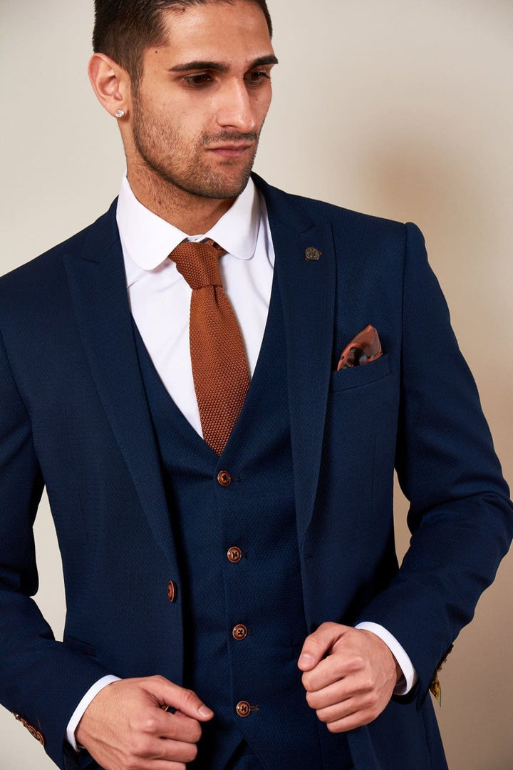 Marc Darcy Max Royal Blue Three Piece Suit with Contrast Buttons - Suit & Tailoring