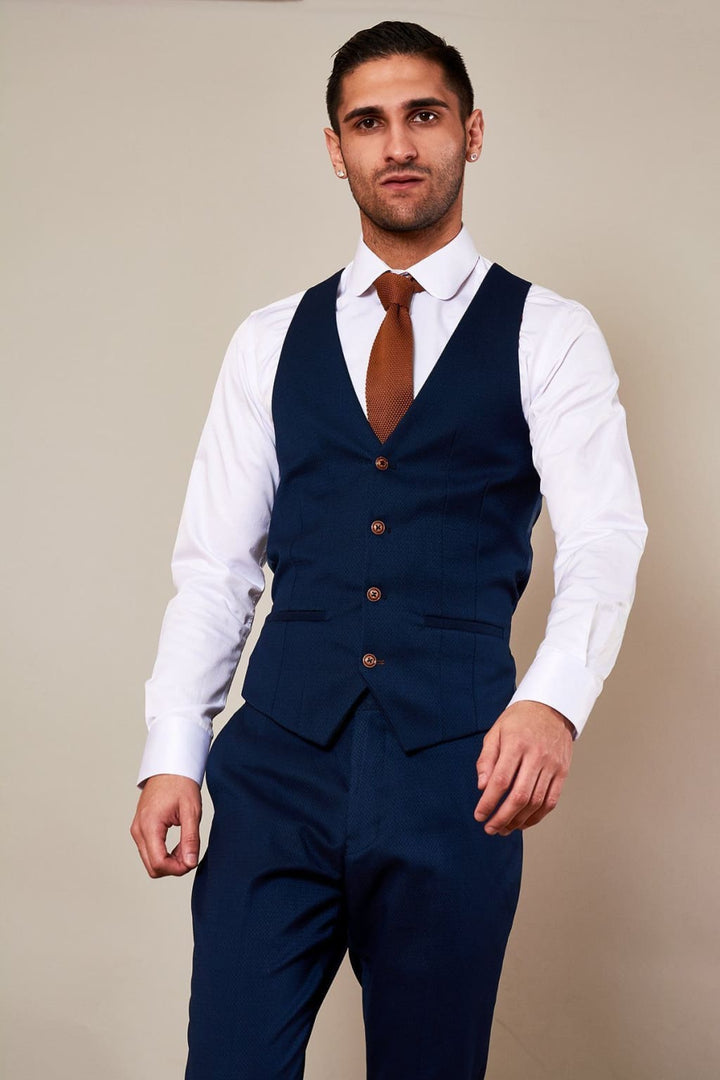 Marc Darcy Max Royal Blue Three Piece Suit with Contrast Buttons - Suit & Tailoring