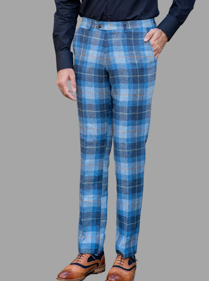 Marc Darcy Morris Blue Tweed Check Trousers