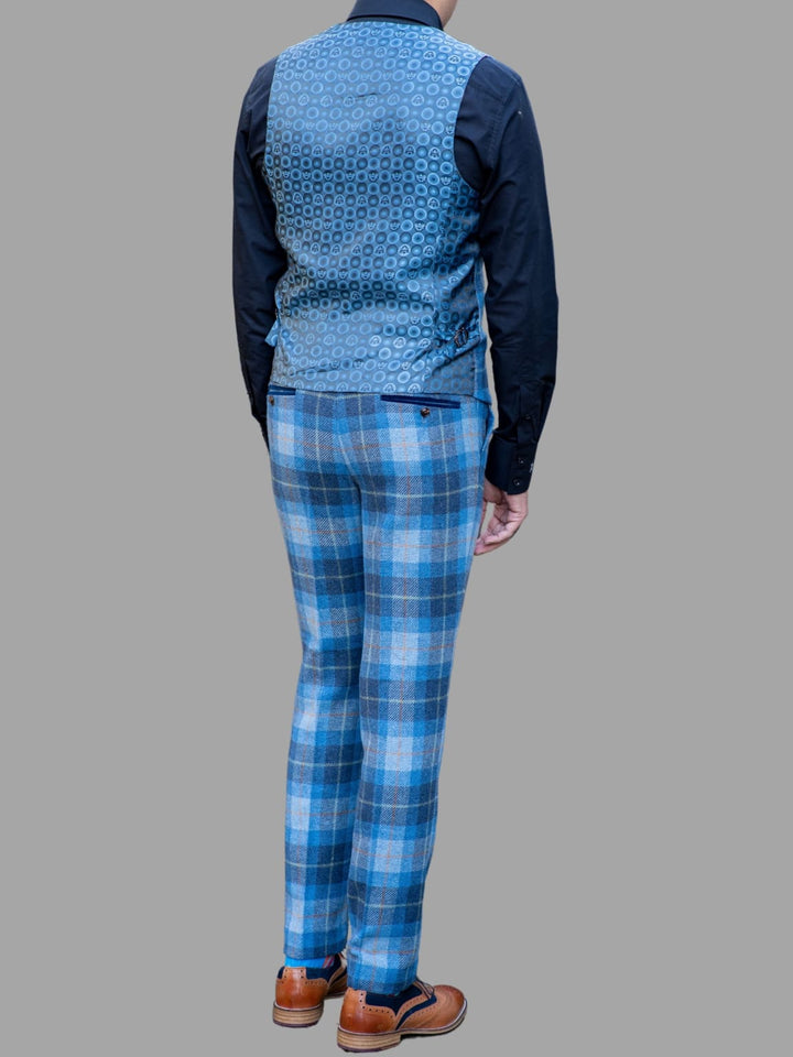 Marc Darcy Morris Blue Tweed Check Waistcoat - Suit & Tailoring