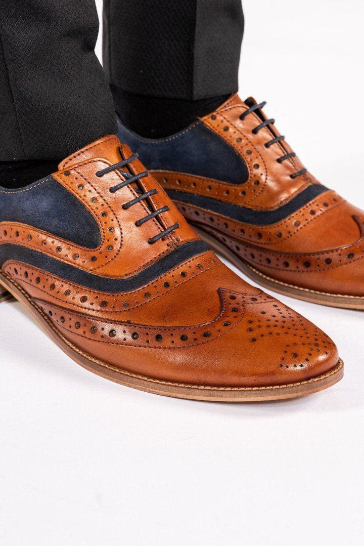 Marc Darcy Murray Tan Leather Suede Contrast Brogue Shoe - Shoes