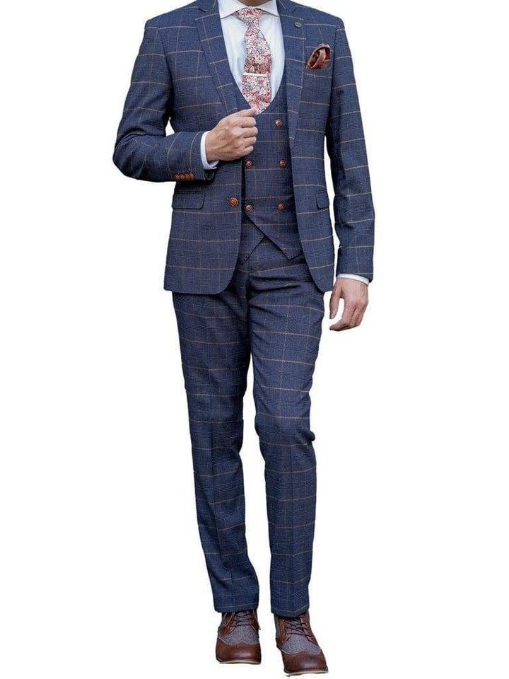 Marc Darcy Jenson Men’s Marine-Navy Slim Fit Check Blazer - 34R | EU44 - Suit & Tailoring