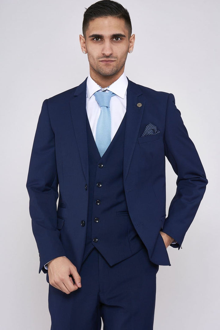 Marc Darcy Rambo Royal Blue Three Piece Notch Lapel Suit - Suit & Tailoring