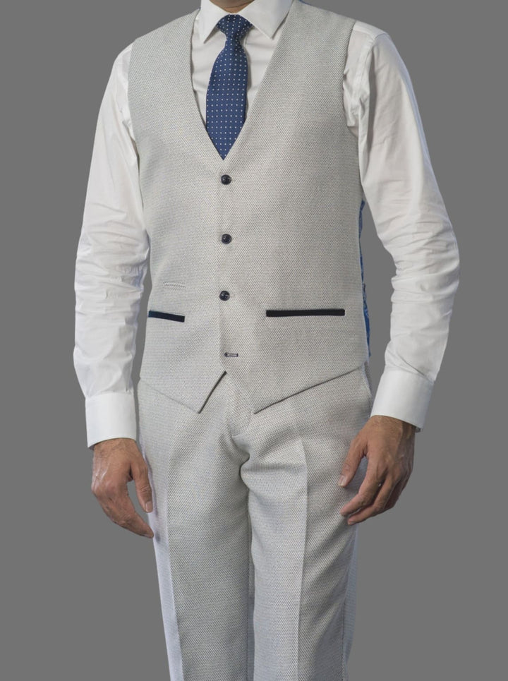Marc Darcy Ronald Men’s Cream Slim Fit Textued Suit Waistcoat - 34R | EU44 - Suit & Tailoring