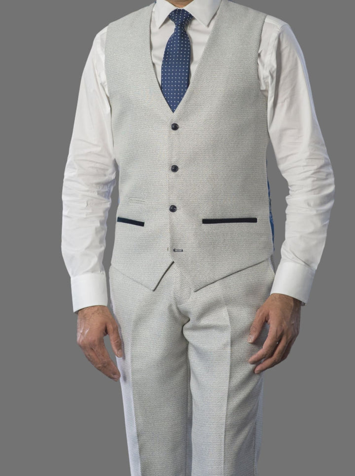 Marc Darcy Ronald Men’s Cream Slim Fit Textued Suit Waistcoat - Suit & Tailoring