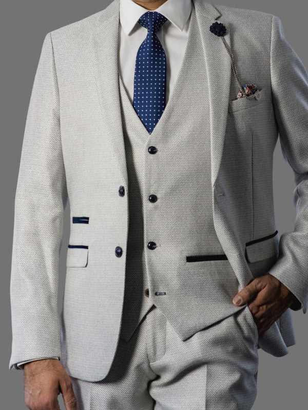 Marc Darcy RONALD Men’s CREAM Slim Fit Textured Blazer - Suit & Tailoring