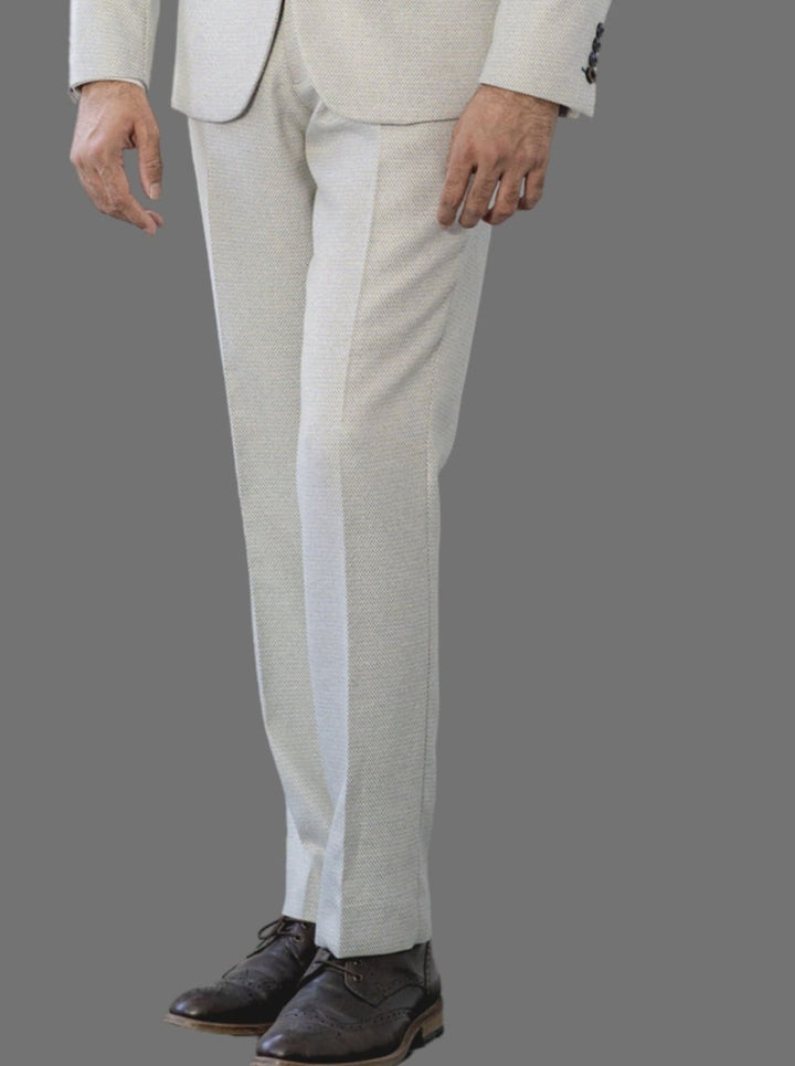 Marc Darcy Ronald Men’s Cream Slim Fit Textured Suit Trousers - 28S - Suit & Tailoring