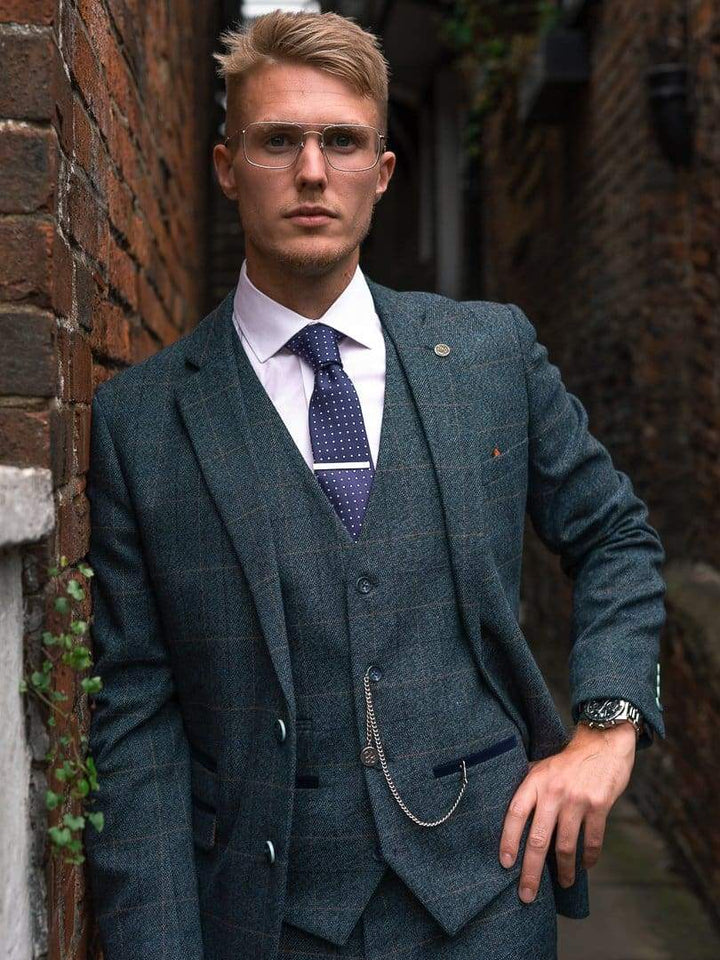 Marc Darcy Marc Darcy Scott Blue Check Three Piece Suit