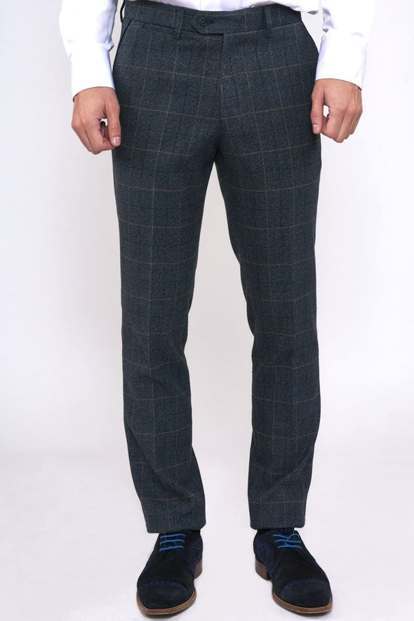 Marc Darcy Scott Blue Check Tweed Trousers - Suit & Tailoring