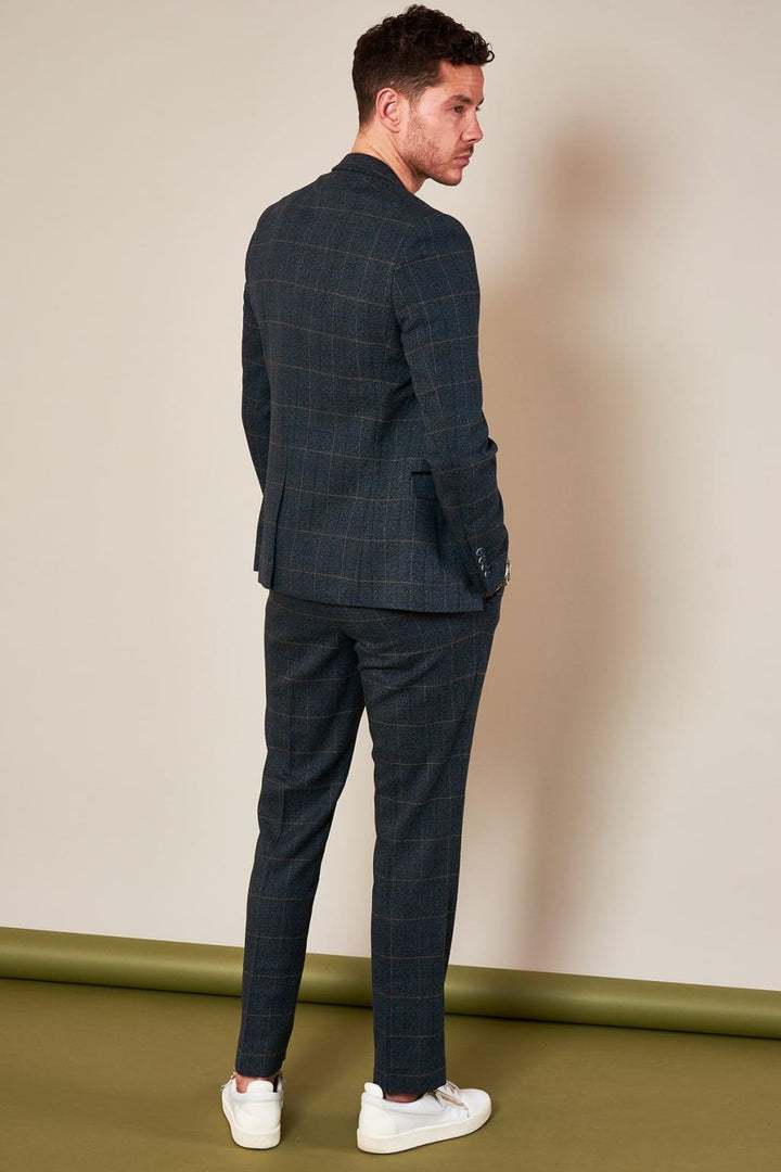 Marc Darcy Scott Blue Tweed Check Blazer - Suit & Tailoring