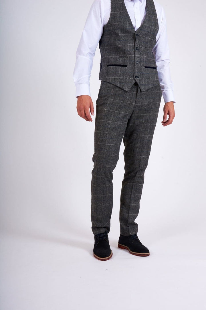 Marc Darcy Scott Grey Check Tweed Trousers - Suit & Tailoring