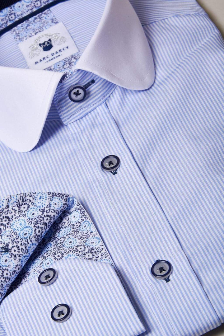 Marc Darcy Shelby Sky Blue Stripe Penny Collar Shirt - MENSWEARR.COM Marc Darcy Shelby Sky Blue Stripe Penny Collar Shirt - MENSWEARR.COM