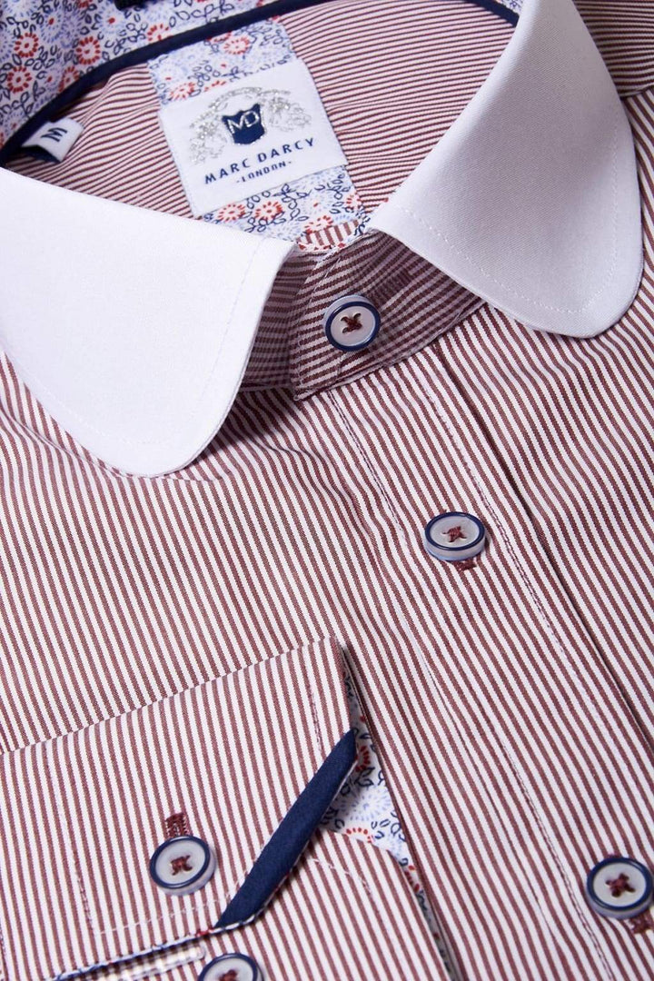 Marc Darcy Shelby Wine Stripe Penny Rounded Collar Shirt - S - Shirts