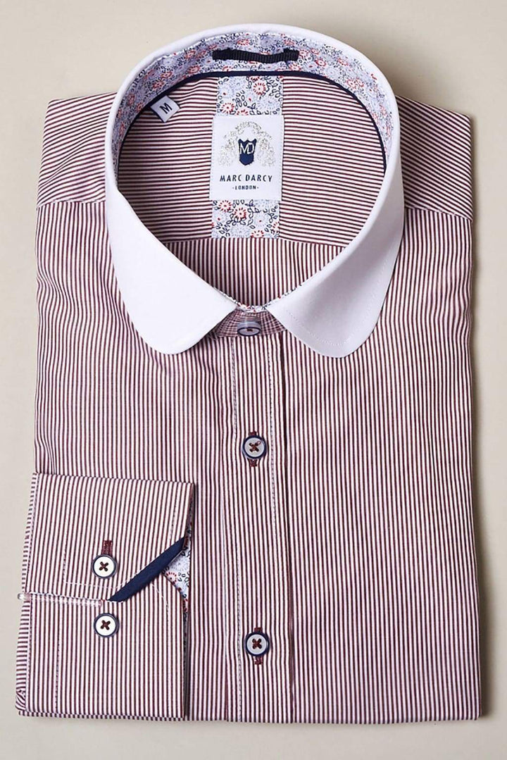 Marc Darcy Shelby Wine Stripe Penny Rounded Collar Shirt - Shirts