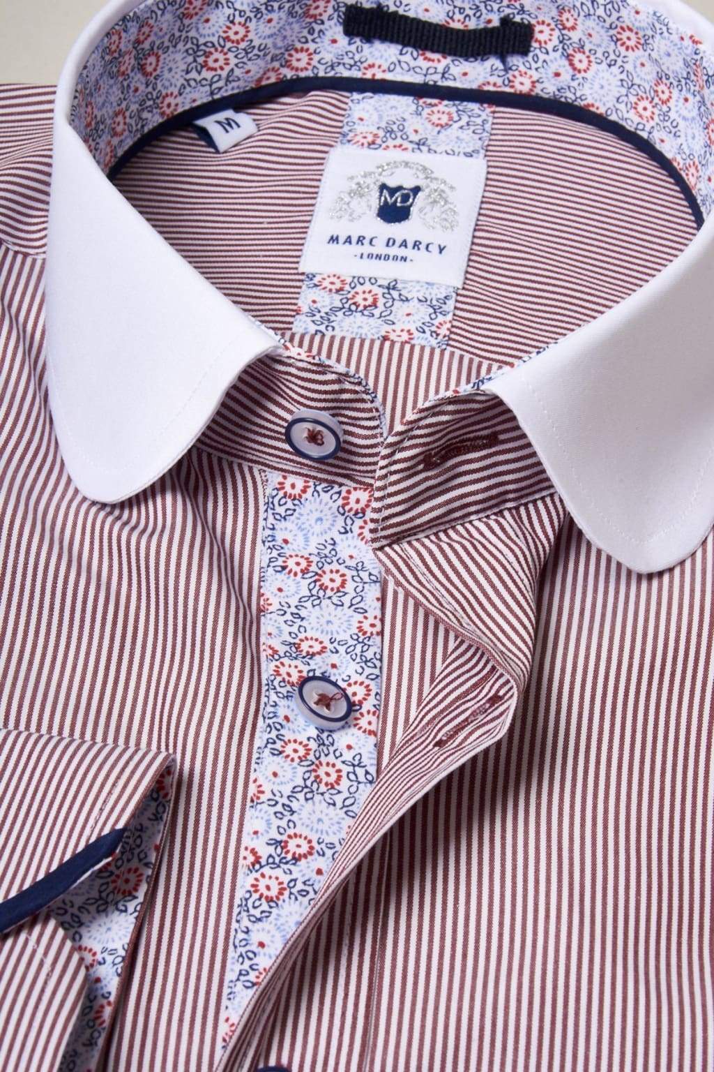 Marc Darcy | Marc Darcy Shelby Wine Stripe Penny Rounded Collar Shirt ...