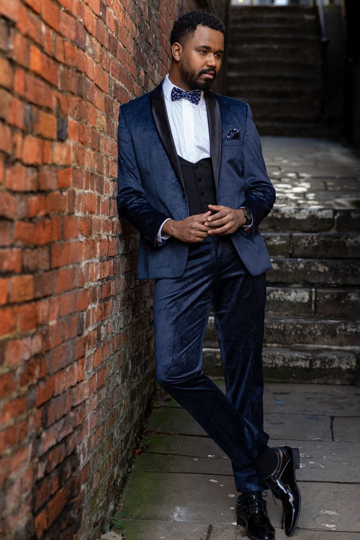 Navy Blue Tuxedo Velvet Navy Blue Velvet Tuxedo: Mens Peak Lapel