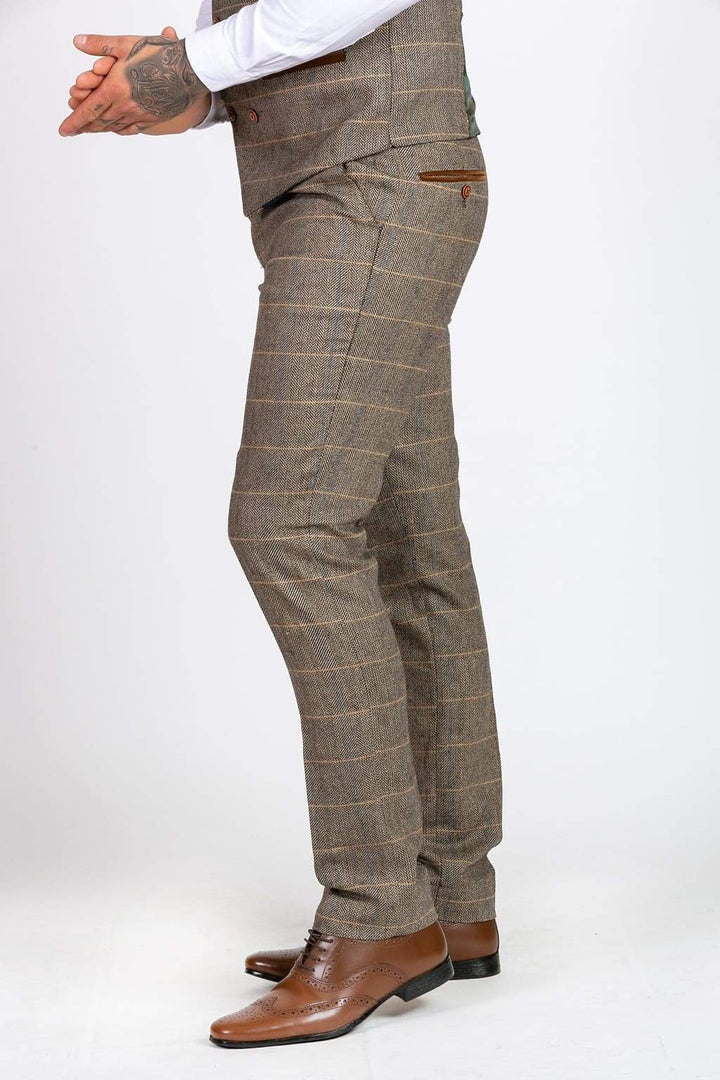 Marc Darcy Ted Tan Heritage Tweed Check Trousers - Suit & Tailoring